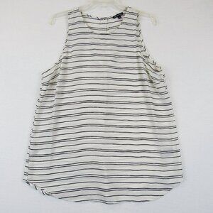 Who What Wear Sleeveless Shirt Blouse Back Button Closure Chiffon Striped Top No